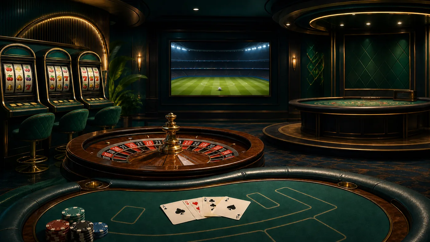 Ilustrasi kategori slot kasino langsung dan taruhan olahraga